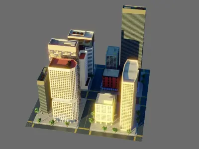 Modular City Block- Low Poly - Game Ready - PBR Low-poly 3D model