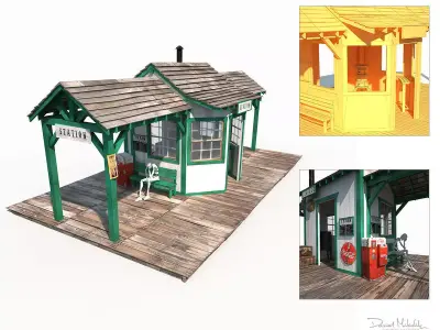 Western Train Station Low Poly Low-poly 3D model