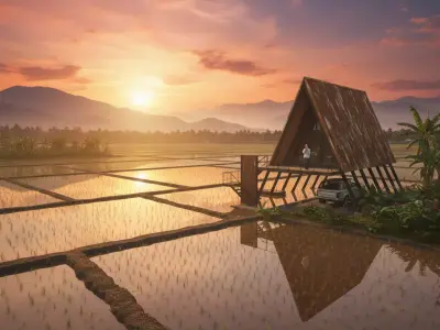 Modern Tropical A-Frame Hut l Rust Metal Sheet Cabin 3D model