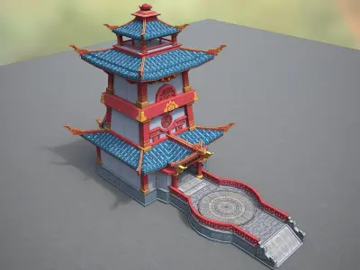 Xianxia Guofeng Building City Gate Low-poly 3D model