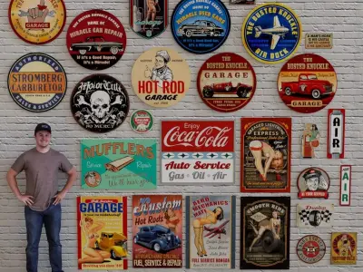 VINTAGE SIGNS PACK - SERVICE PARTS AND GARAGE Low-poly 3D model