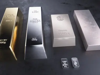  Gold Silver Platinum Palladium Bronze Copper Commodity Bars Low-poly 3D model