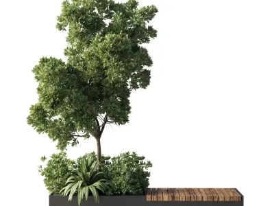 Urban Environment Urban Furniture Green Benches Low-poly 3D model