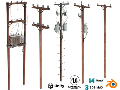 Wood Utility Poles Low-poly 3D model