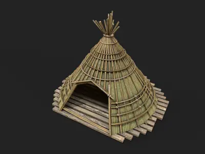 Bamboo Shelter 1 Low-poly 3D model