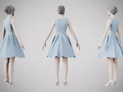 Dress 33 Light Blue Low-poly 3D model