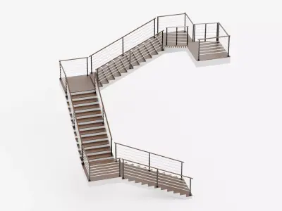 Square Staircase V2 - Multi-Level Modern Interior Stairs Low-poly 3D model