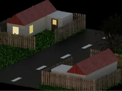 Rural street Low-poly 3D model