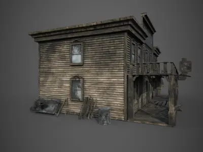 Abandoned wooden building - PBR - lowpoly  Low-poly 3D model