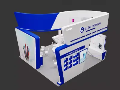 Exhibition Booth Stand with Modular Display and Branding Area 3D model