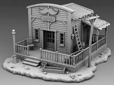 Barber building with porch 3D print model