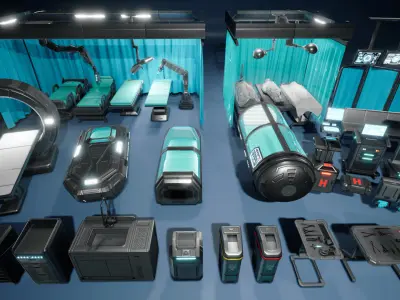 SciFi Hospital Room Props Low-poly 3D model