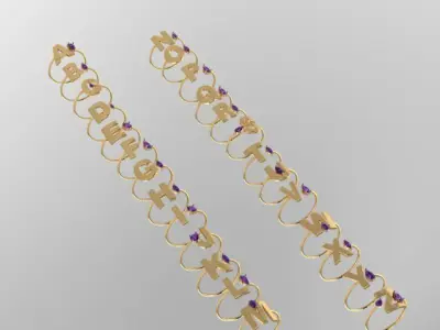 ALPHABET GOLD RINGS WITH STONES 3D model