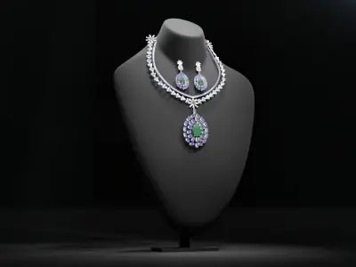 Mughal necklace and Earring 3D model