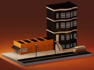 Book shop street Low-poly 3D model