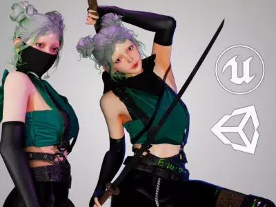 Cyberpunk Ninja Girl - GameReady Low-poly 3D model