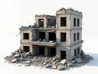 Collapsed Concrete Building 3D Model Ruined Modern Architecture Low-poly 3D model