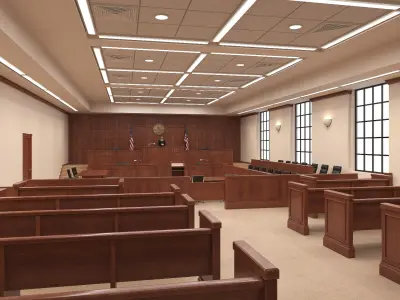  US Courtroom Room Interior with Female Judge Rigged 