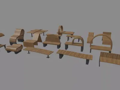 Low Poly Bench Pack Low-poly 3D model