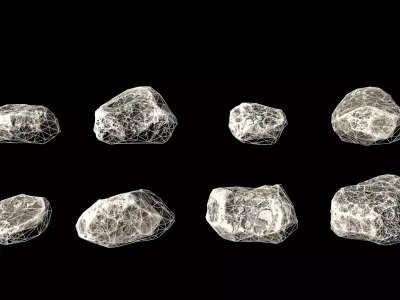 Fossil Shell Rocks Pack - 8 Game-Ready Low Poly Stones Low-poly 3D model