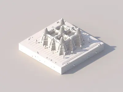 Cartoon Low Poly Ankor Wat Temple Low-poly 3D model