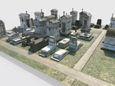 Cemetery with tombs and gravestones 3D model