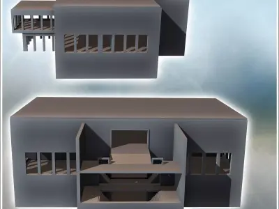 Modern flat-roofed building with internal staircase and raised a 3D print model