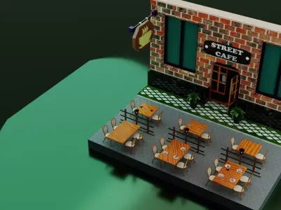 Street Cafe Low-poly 3D model