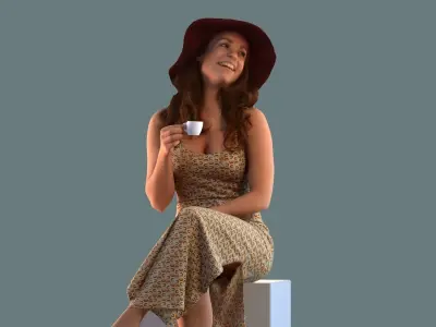 Set of sitting 3d women Low-poly 3D model