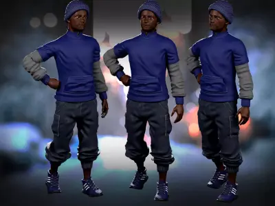 Streetwear Winter Guy Modular Game Character Low-poly 3D model