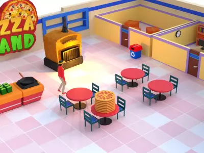 game ready  casual pizza cafe hotel management game assets  Low-poly 3D model