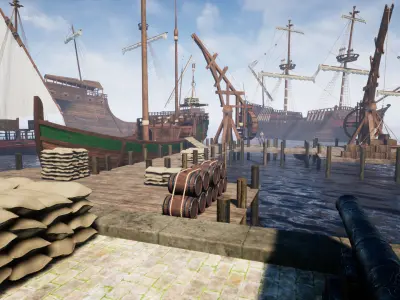 Medieval Harbor Low-poly 3D model