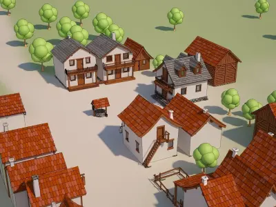 Cartoon Medieval Village 3D model