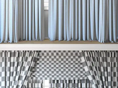 Curtains with Roman curtain and tulle set 03  3D model