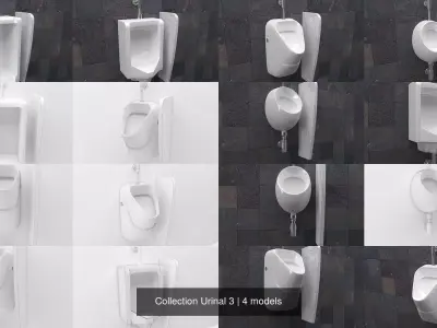 Collection Urinal 3 on tiled wall 3D Model Pack