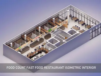 Food Court fast food Restaurant isometric Interior 3D model