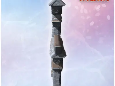 Torii gate with three arched sections and detailed textured wood 3D print model