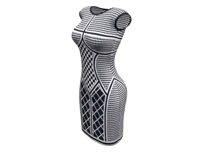 Sleeveless Round Neck Short Skirt Midi Chess Dress Low-poly 3D model