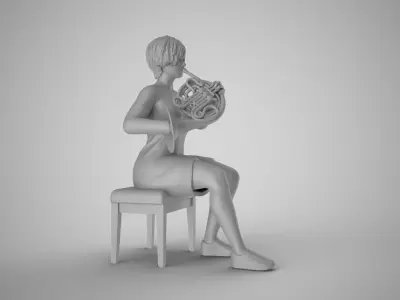 Woman French Horn Player 3D print model