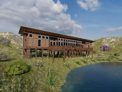  Hotel wood Beach-Hotel Beach Resort 3D model