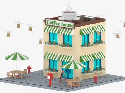 Cartoon Coffee Shop Low-poly 3D model
