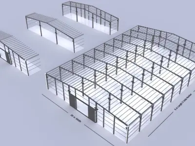 building hangar industrial - 36m X adjustable length - 3D model