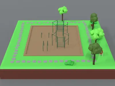 Low Poly Cartoon Calisthenics Park Scene Low-poly 3D model
