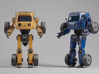 Retro Minibus Robot  Low-poly 3D model