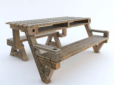 Transformer bench table with carving 3D print model