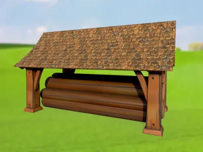Stylized log shed sawmill PBR game ready Low-poly 3D model