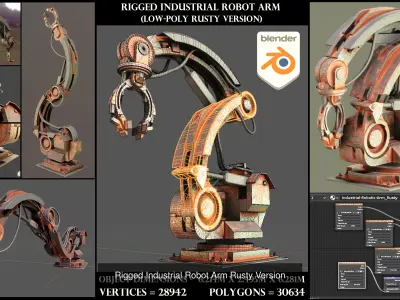 Rigged Industrial Robot Arm Alu Orange and Rusty Version 3D Model Pack
