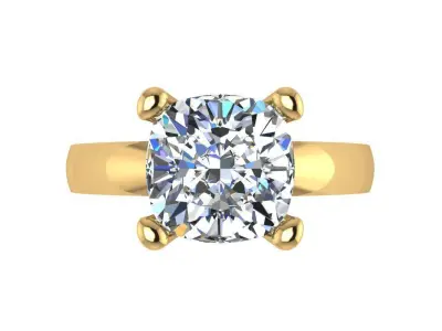 Ring352 gold engagement ring with cushion cut diamond 3D print model