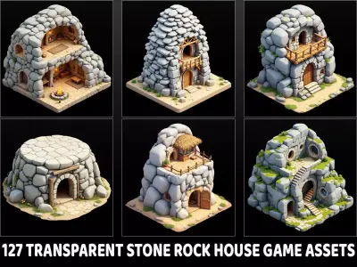 127 Transparent Fantasy Stone Rock House Game Asset Texture