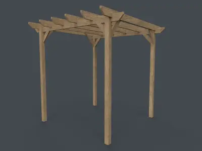 PBR Wooden Pergola Gazebo A5 Low-poly 3D model